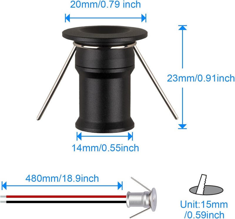 HHTUN 902 120°LED mini Spotlight,DC12V 1W,80Ra,75lm,Small Size,Embedded Installation,Suitable for Cabinet Lighting Such as Wine cabinets,Shoe cabinets,etc.,with Power Supply(4000K,Black,9Pack) - Image 5